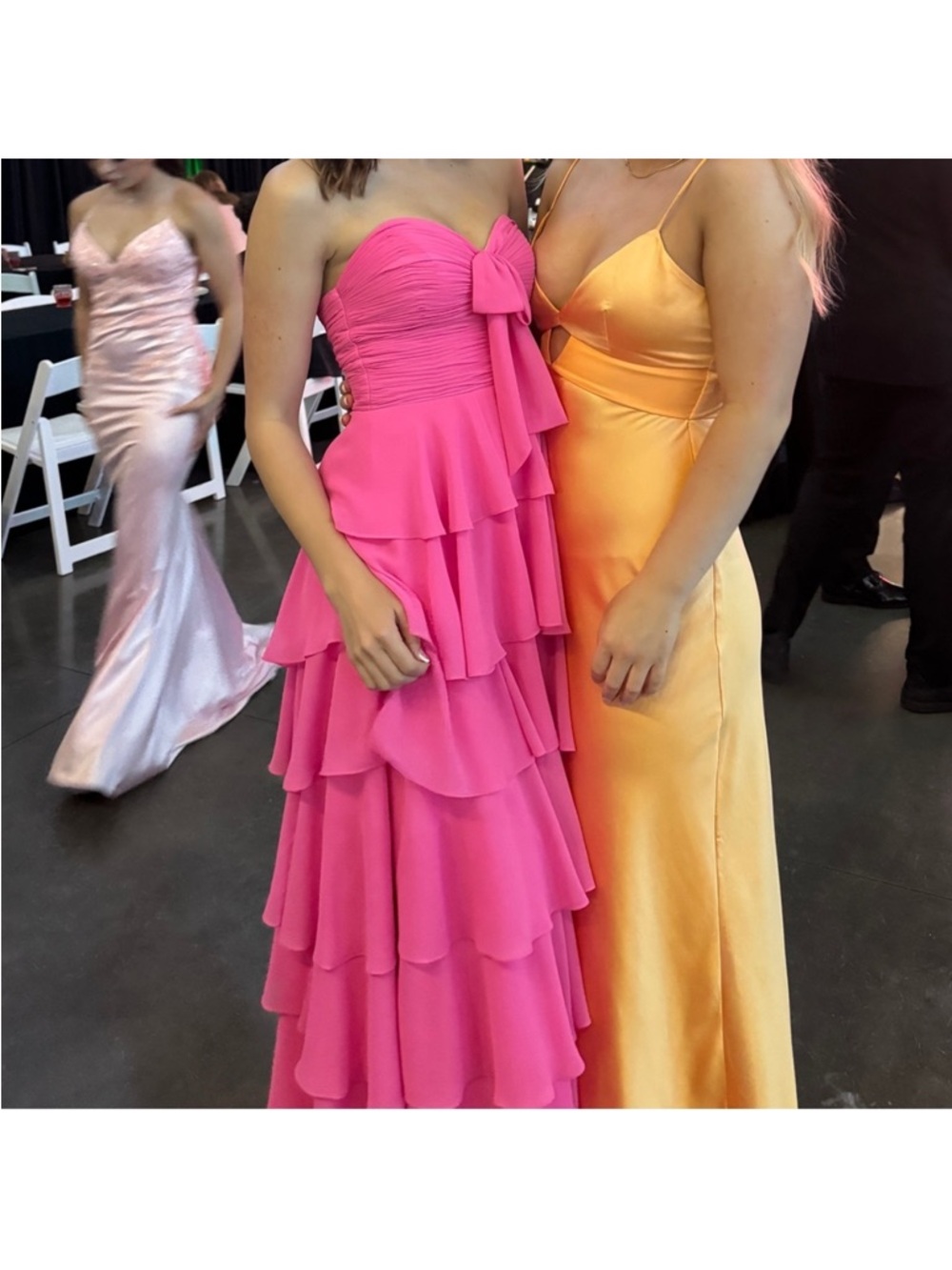 Sherri Hill Design Hot Pink Strapless Tiered Ruffle Prom Dress